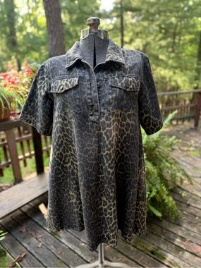 Steve Madden Leopard Print Denim A Line Midi Dress